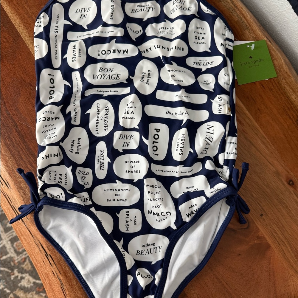 Kate Spade Navy and White Speech Bubbles Kids One Piece Swim Suit